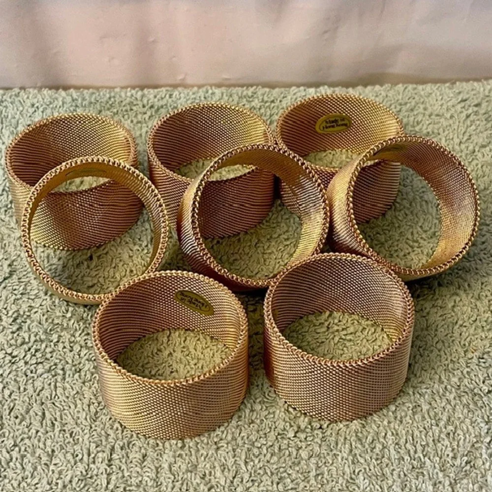 Vintage Gold Mesh Napkin Rings Set of 8 Woven Metal Hong Kong MCM HW Regency